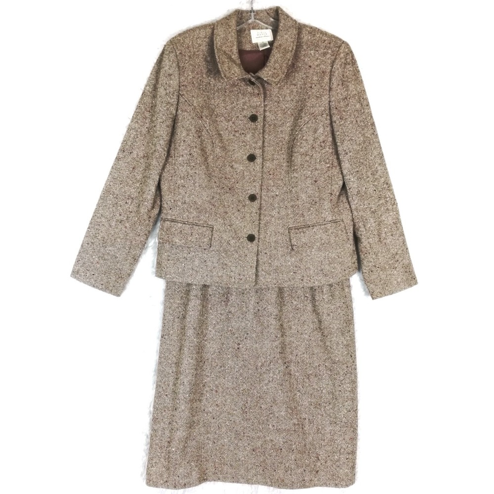 Field Manor Womens Skirt Suit Blazer Set‎ Wool Blend Tan Beige Tweed 2 Piece 16